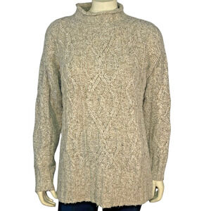 Vintage American Eagle Sz S Pullover Sweater Crew Neck Cable Knit Wool Blend Tan